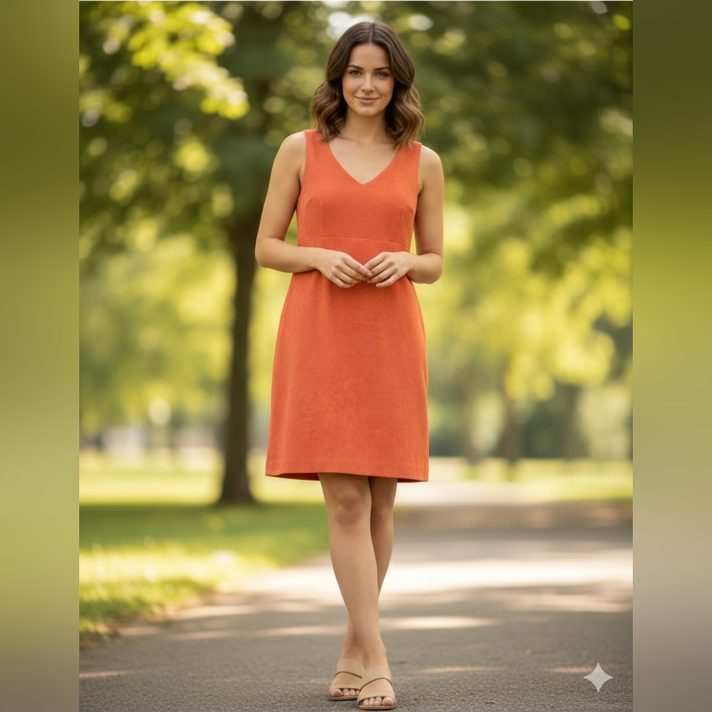 Vision Apparel Velvet Orange Midi Dress